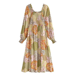 Boho Midi Dress, Sundress, Maryam in Orange, Green and Pink