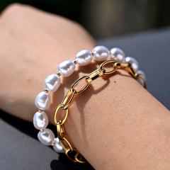 Boho Bracelet, White Puka Shell Bracelet, Gold Chain