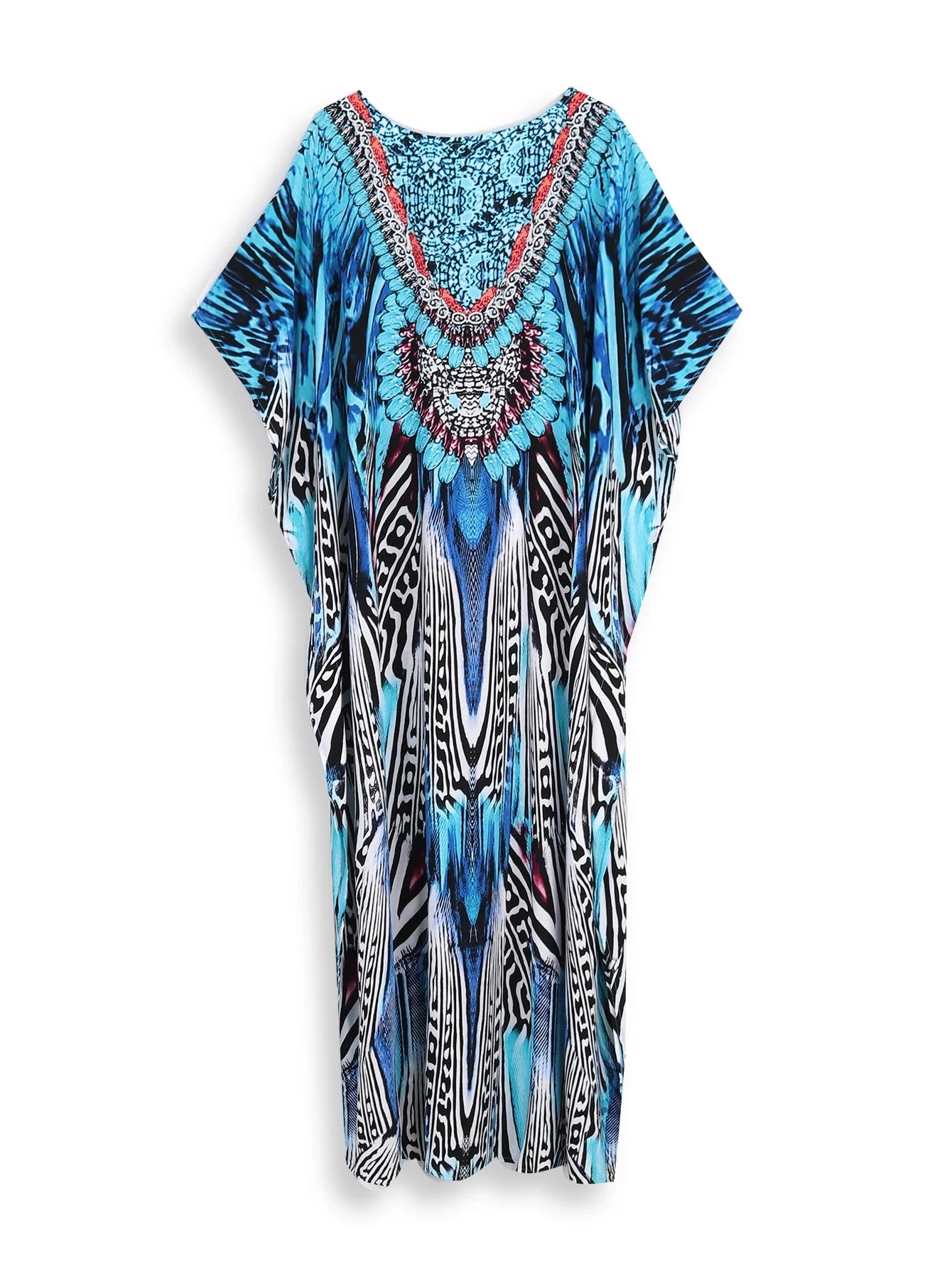 Boho Maxi Dress - Beach Dress, Kaftan Dress Allegra Blue Zebra