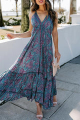 V-Neck Paisley Print Suspender Dress