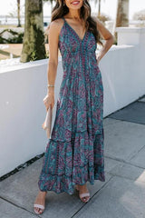 V-Neck Paisley Print Suspender Dress