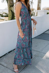 V-Neck Paisley Print Suspender Dress