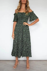 One-Shoulder Short-Sleeved Leopard Print Dress