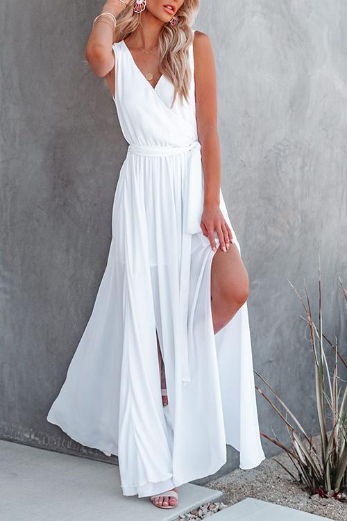 V-Neck Irregular Maxi Dress