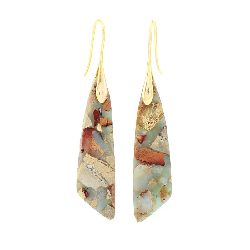 Boho Dangle Earrings - Silver-Plated Jasper Drop Earrings