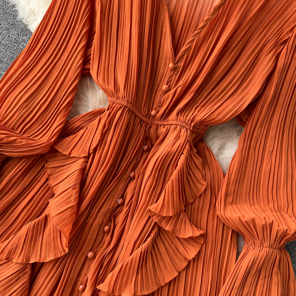Maxi Dress, Boho Vintage Pleated Dress, Josephine Gown in Blue, Yellow, Orange and Pink
