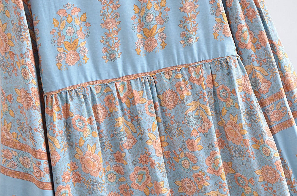 Gown Dress, Boho Maxi Dress, Loose Dress, Blue Maribel Datura