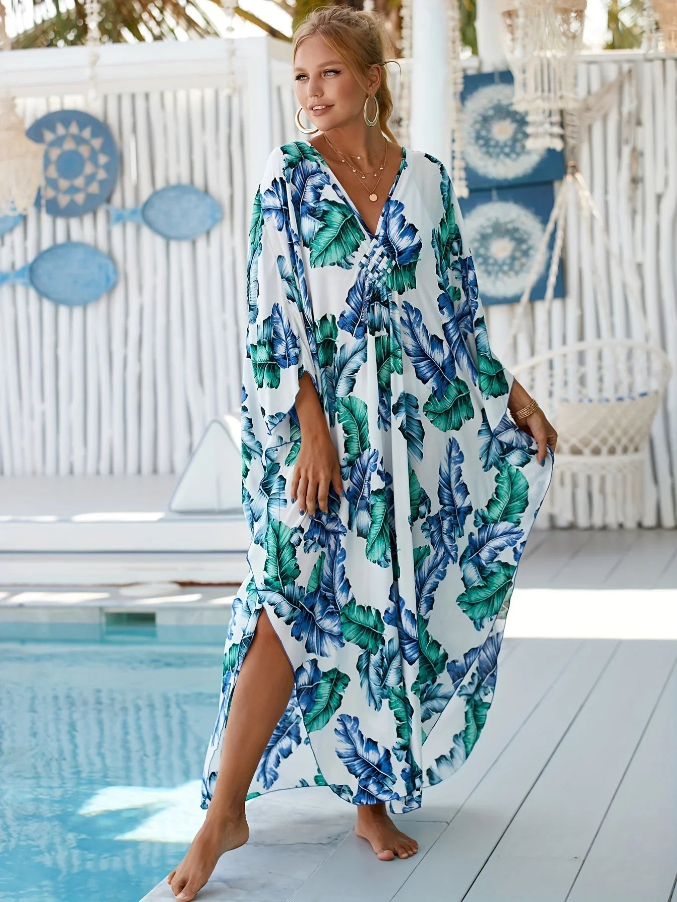 Boho Maxi Dress - Beach Dress, Kaftan Dress Akari Blue Tie Dye Coconut