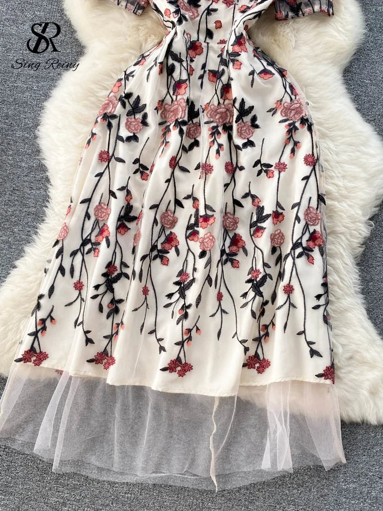 Vintage Boho Maxi Dress - Arabella White Rose | Embroidered Bohemian Style Dress