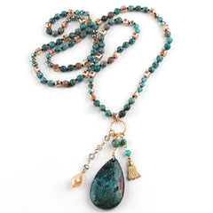 Boho Necklace - RH Precious Turquoise Stones Blue Gypsy