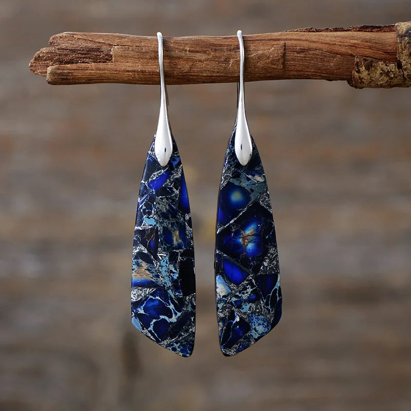 Boho Dangle Earrings - Silver-Plated Jasper Drop Earrings
