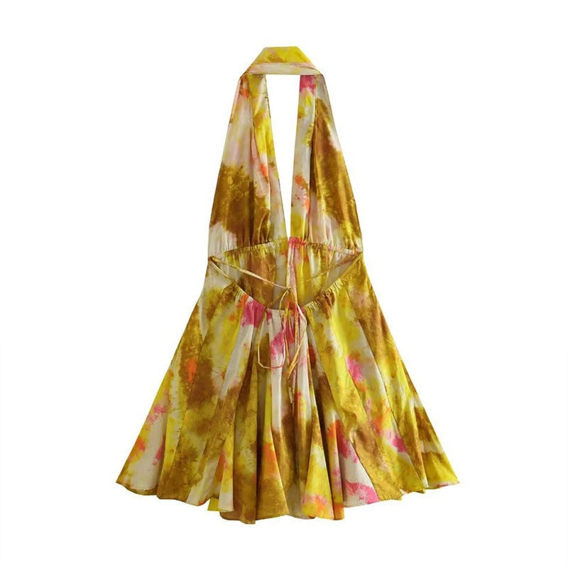 Boho Beach Dress - Mini Sexy Tie Dye Backless Halter Dress - Inner Wanderer