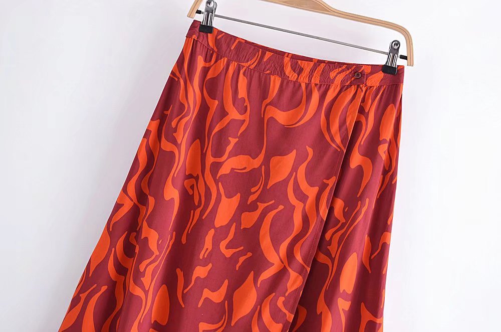 Boho Two Piece Set, Crop Top and Midi Skirt, Her Flaming in Red