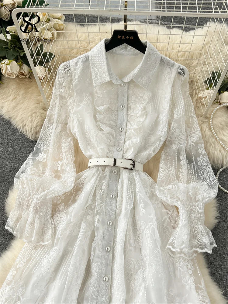 Vintage Boho Maxi Dress - Embroidered Lace Bohemian Style Dress with Black and White Lace Dress Gianna