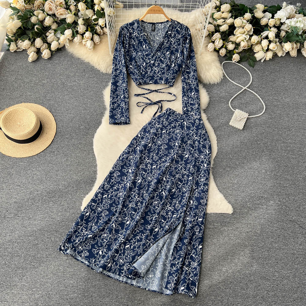 Vintage Two-Piece Set - Boho Matching Top and Skirt - Summer Vacation Sylvie Blue