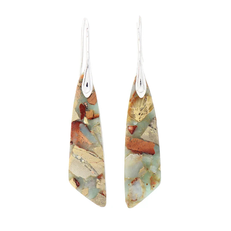 Boho Dangle Earrings - Silver-Plated Jasper Drop Earrings
