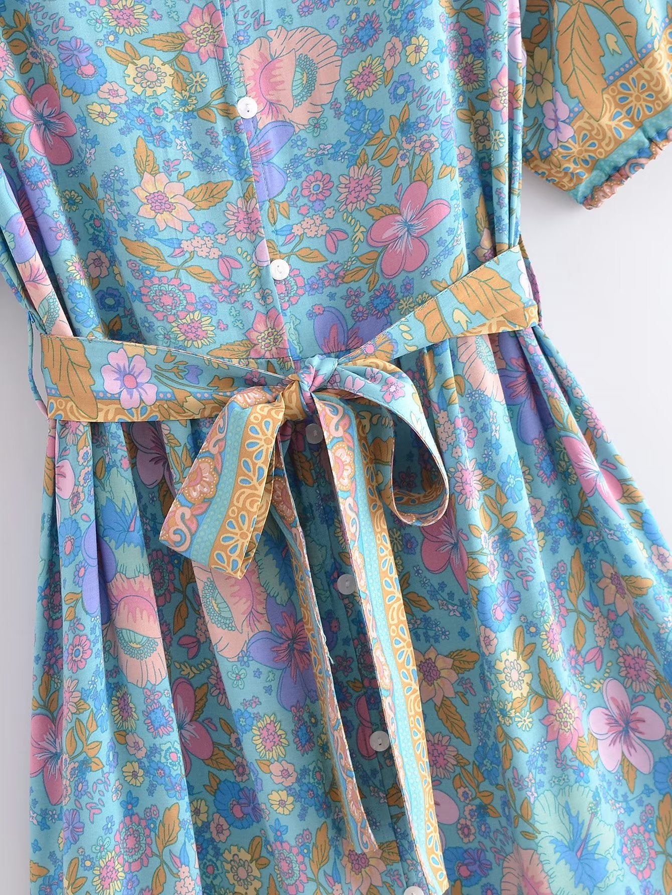 Maxi Dress - Boho Dress - Sundress - Scilla Pivoine in Pink and Blue