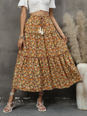 Boho Skirt, Hippie Skirts, Maxi Skirt, Flower Ruffle in Orange