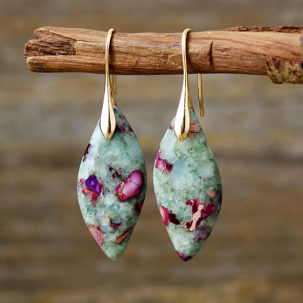 Boho Earrings, Dangle Earrings, Silver Plated  Jaspers Imperial