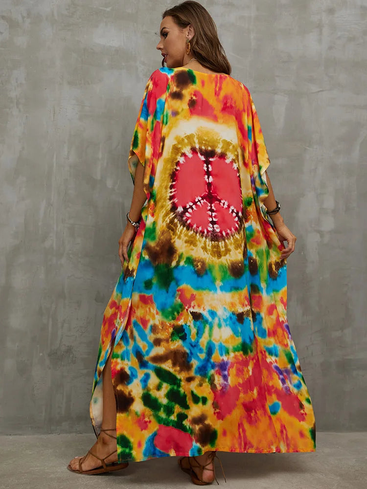 Boho Maxi Dress - Beach Dress, Kaftan Dress Tie dried Dream in Orange