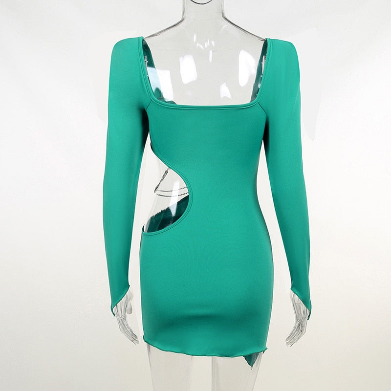 Boho Camis Dress, Party Bodycon Boho Mini Dress, Diamond Chain Hollow Out, Remy in Green and Black