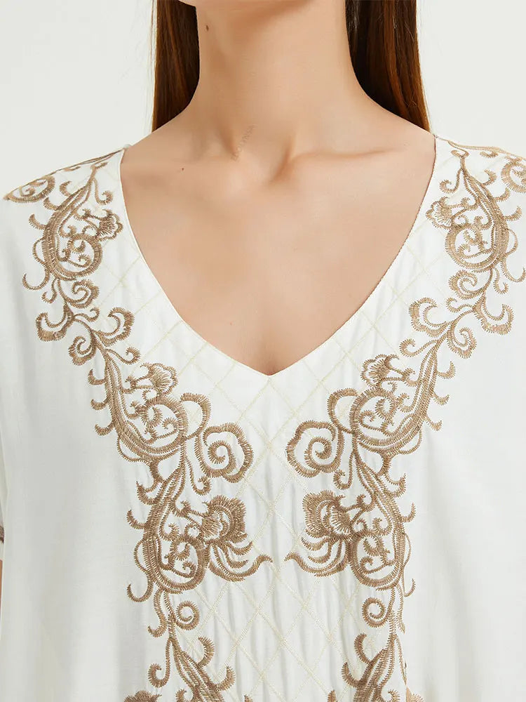 Boho Maxi Dress - Beach Dress, Kaftan Dress Vintage Embroidered in Myla Navy White and Black
