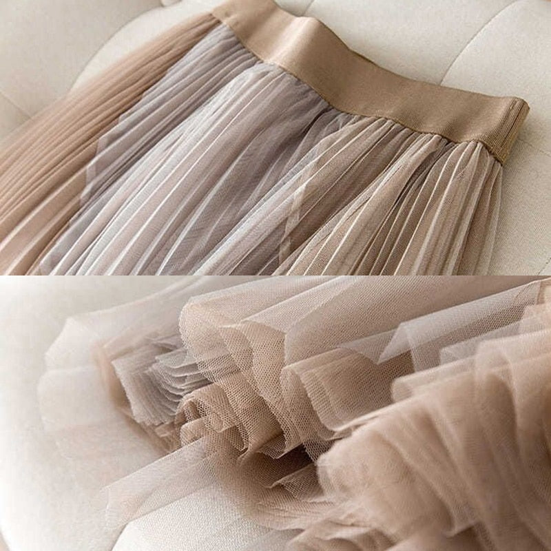 Boho Skirt, Hippie Skirts, Midi Pleated Skirt, Amanda Tulle Skirt in Apricot