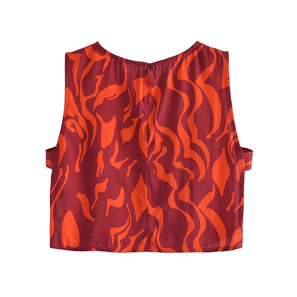 Boho Two Piece Set, Crop Top and Midi Skirt, Her Flaming in Red