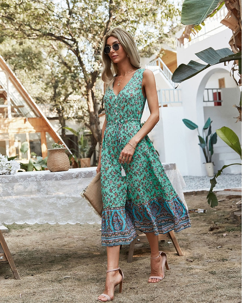 Boho Midi Dress, Sundress, Danielle  in Navy