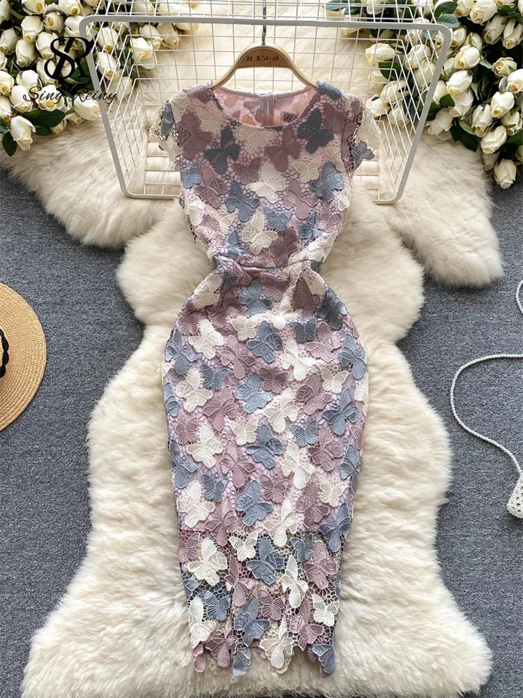 Vintage Boho Midi Dress - Purple Sophia | Embroidered Butterfly Lace Bohemian Style Dress