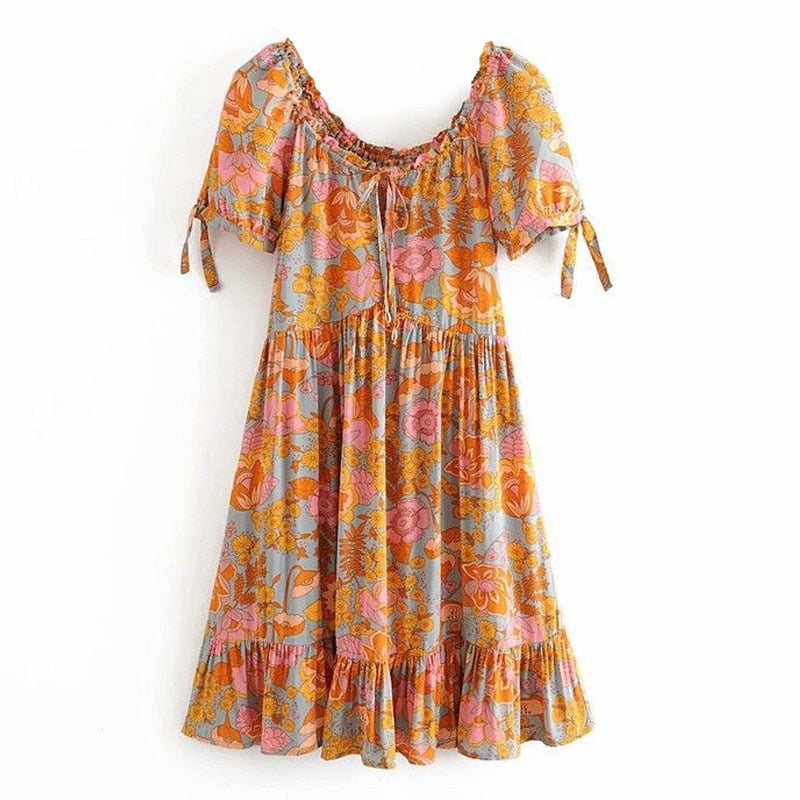 Boho Maxi Dress, Sundress, De Rosa Vintage Orange