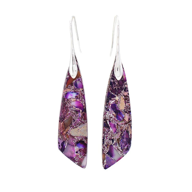 Boho Dangle Earrings - Silver-Plated Jasper Drop Earrings