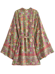 Boho Kimono Robe - Beach Cover-up in Riley Green Pine