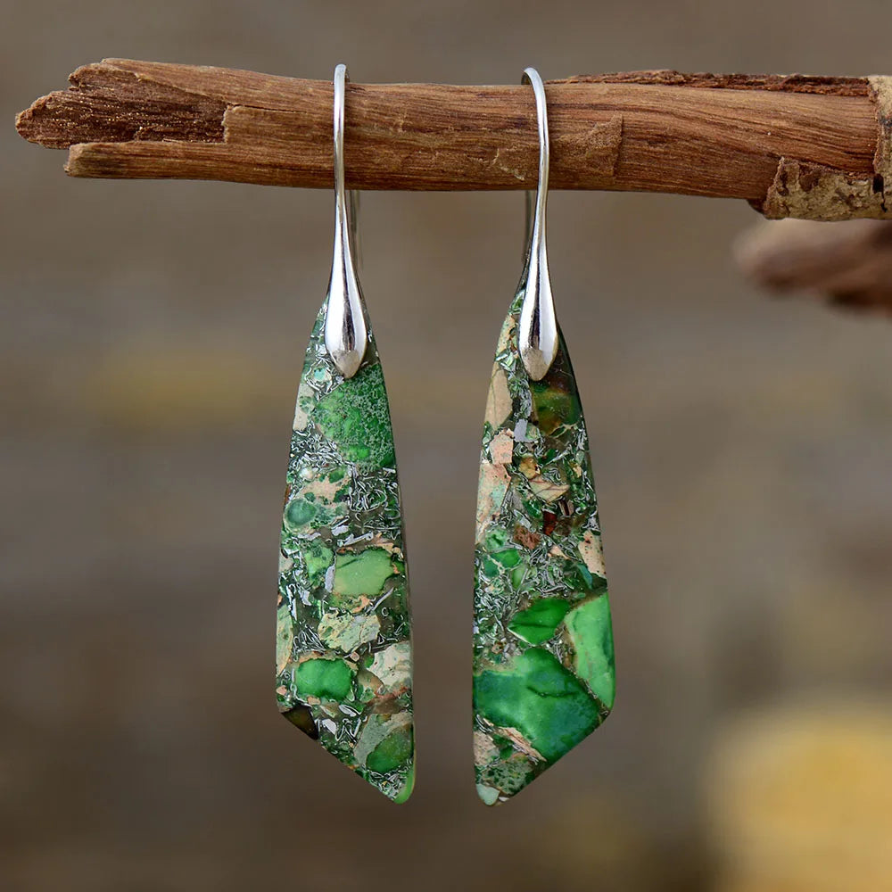 Boho Dangle Earrings - Silver-Plated Jasper Drop Earrings