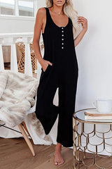 Sleeveless Pocket Button Jumpsuit