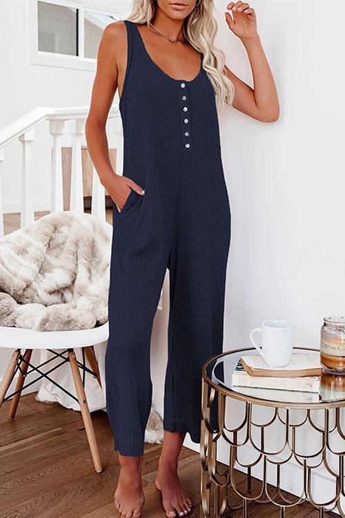 Sleeveless Pocket Button Jumpsuit
