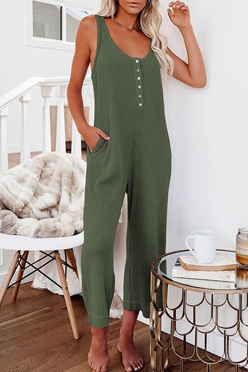 Sleeveless Pocket Button Jumpsuit