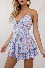 V-Neck Floral Ruffle Romper