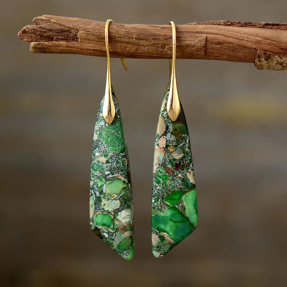 Boho Dangle Earrings - Silver-Plated Jasper Drop Earrings