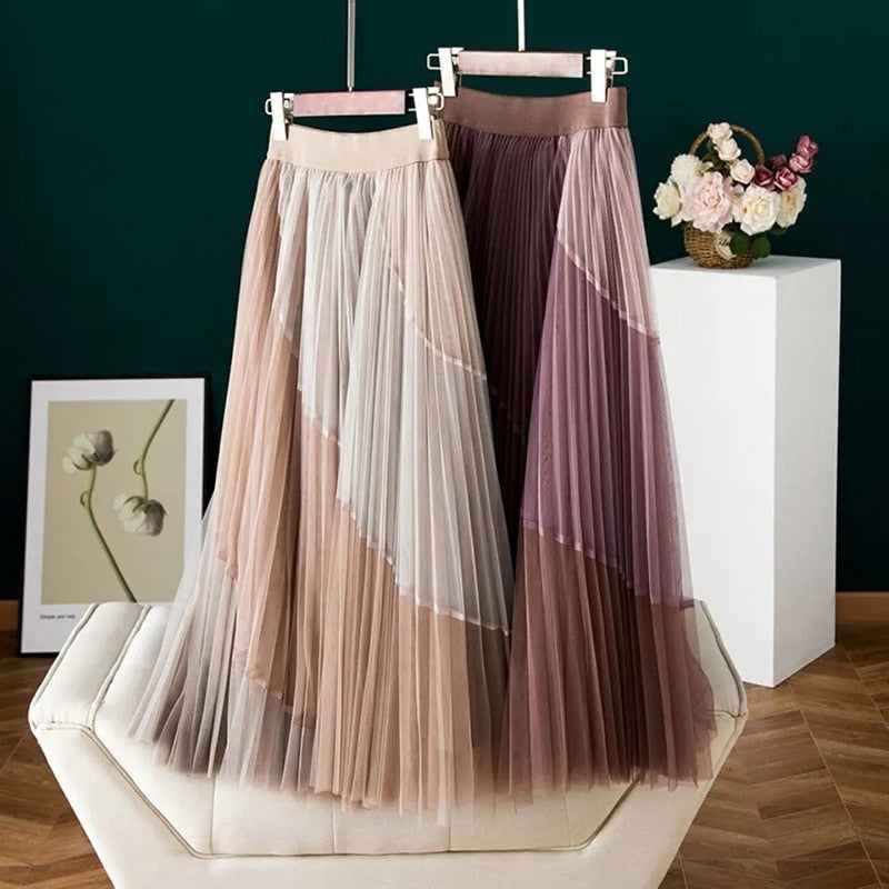 Boho Skirt, Hippie Skirts, Midi Pleated Skirt, Amanda Tulle Skirt in Apricot
