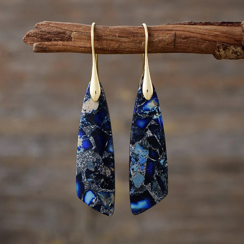 Boho Dangle Earrings - Silver-Plated Jasper Drop Earrings