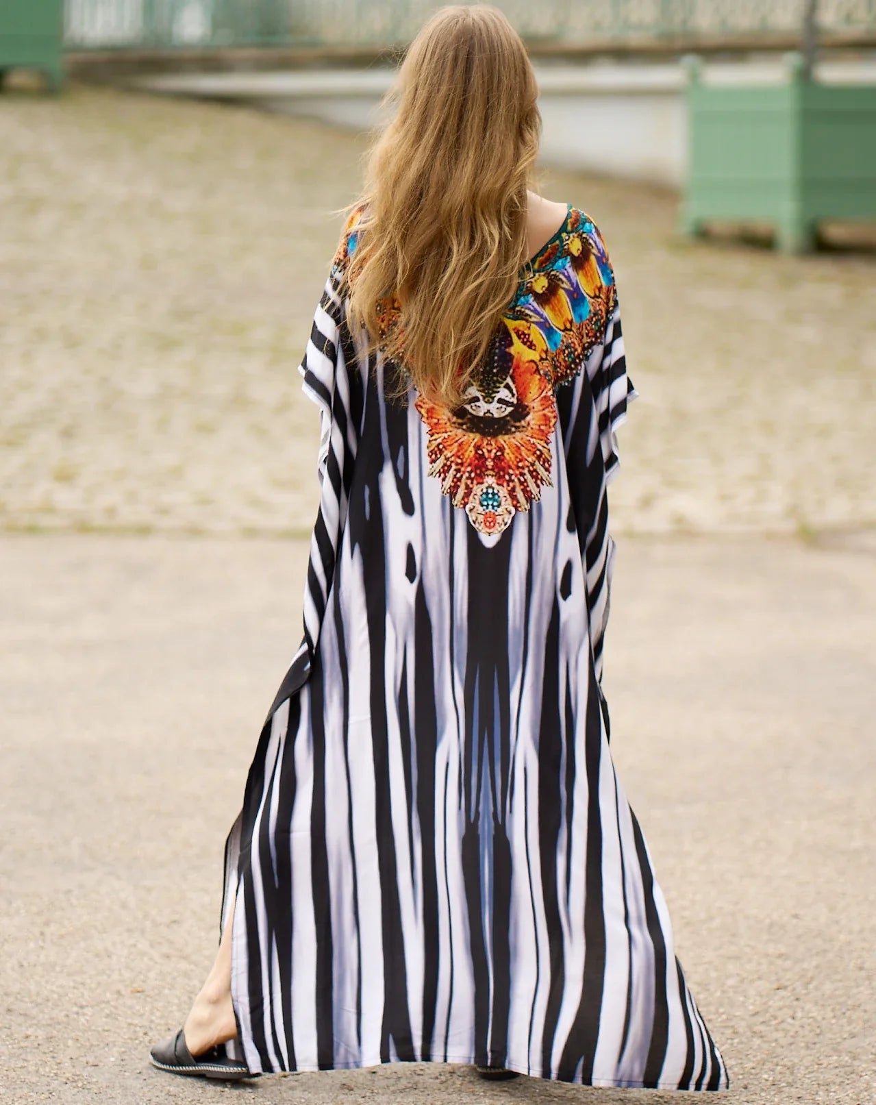 Boho Maxi Dress - Beach Dress, Kaftan Dress Allegra Blue Zebra
