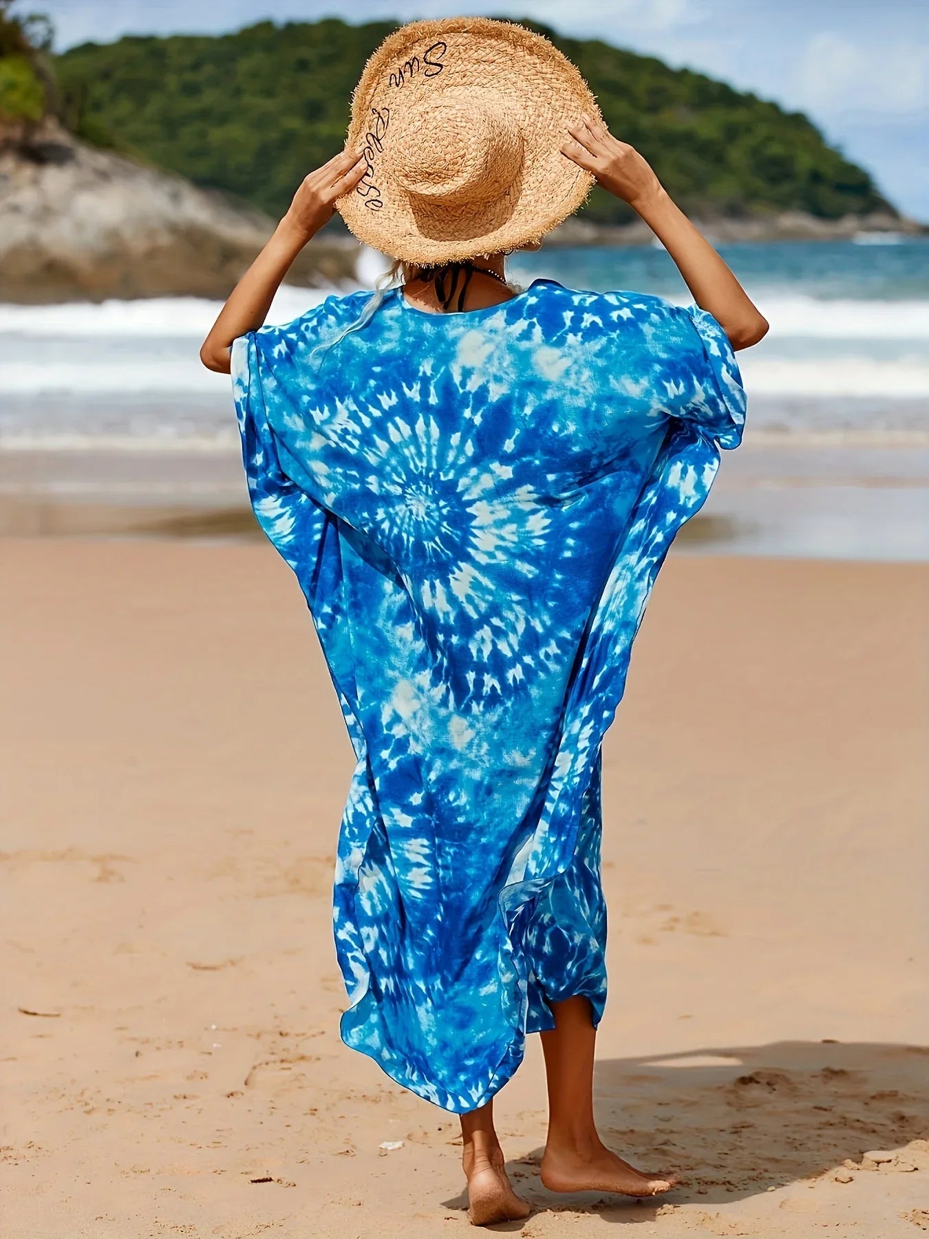Boho Maxi Dress - Beach Dress, Kaftan Dress Akari Blue Tie Dye Coconut