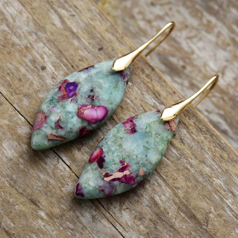 Boho Earrings, Dangle Earrings, Silver Plated  Jaspers Imperial
