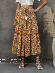 Boho Skirt, Hippie Skirts, Maxi Skirt, Flower Ruffle in Orange
