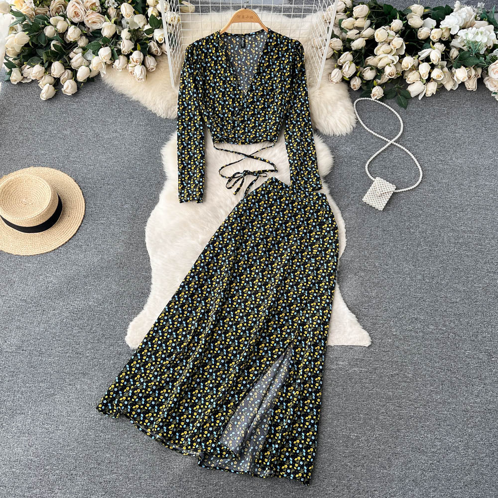 Vintage Two-Piece Set - Boho Matching Top and Skirt - Summer Vacation Sylvie Blue