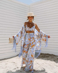 Boho Robe, Kimono Robe, Silk robe, Beach Cover up, Leafy Layers