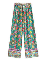 Boho Two Piece Set, Crop Top and Palazzo Pant, Green Petunia