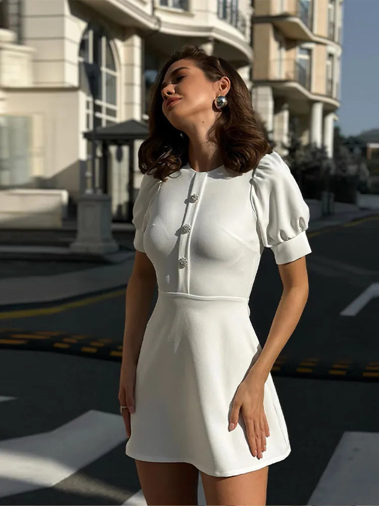 Vintage Mini Dress - Doll Collar, Long Sleeve, Summer Party Club Dress Ariyah in Black and White