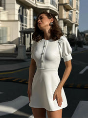 Vintage Mini Dress - Doll Collar, Long Sleeve, Summer Party Club Dress Ariyah in White amd Black